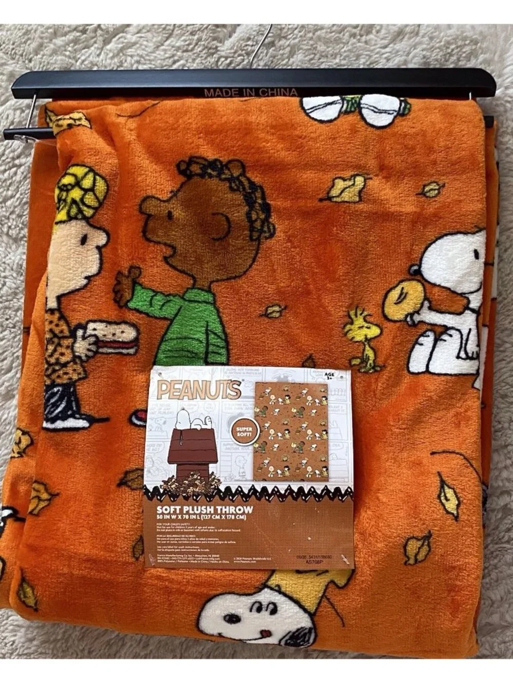 Peanuts Snoopy Charlie Brown Fall Thanksgiving Throw Blanket 50” X 70” NEW